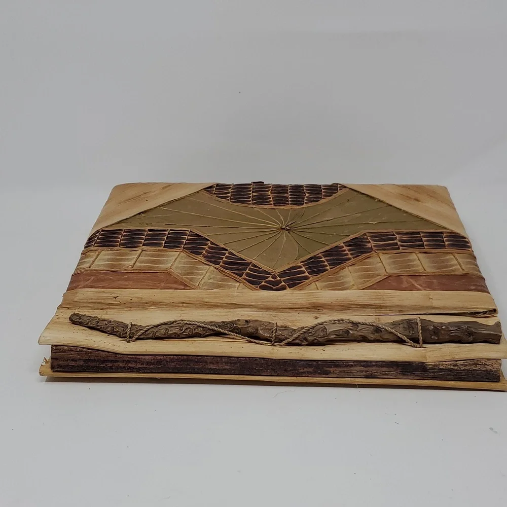 Photo Album Scrapbook Wood and Natural Leaves